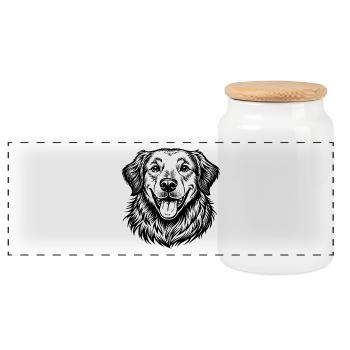 Golden Retriever heureux - Boîte à biscuits avec couvercle en bois - blanc - Devant
