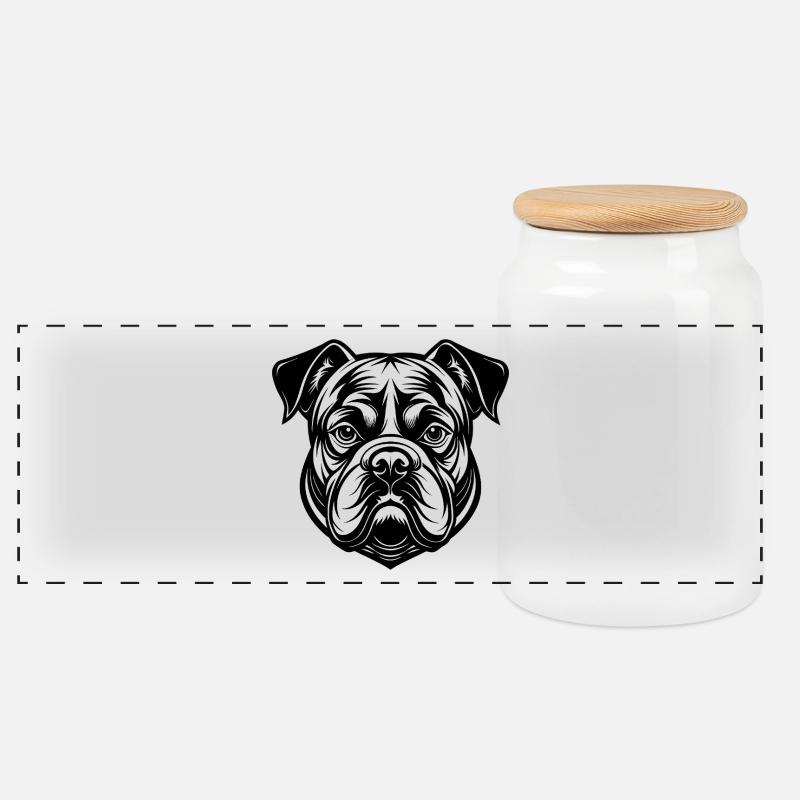 Bouledogue anglais - Boîte à biscuits avec couvercle en bois - blanc