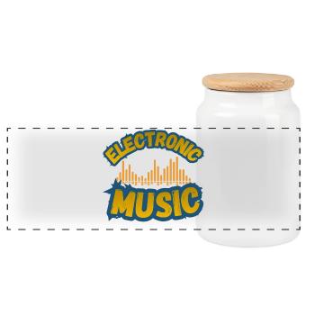Retro Electronic Music - Panoramic Cookie Jar with Wooden Lid - white - Front