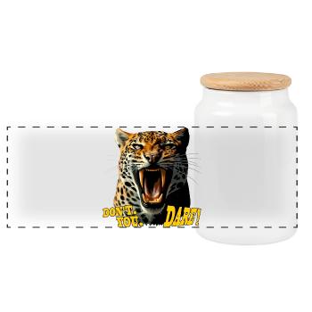 Leopard Roaring attack - Don't You Dare - Panoramic Cookie Jar with Wooden Lid - white - Front