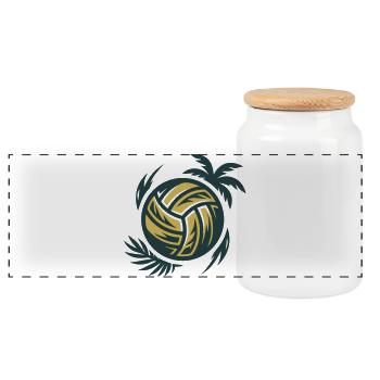 Beach Volleyball Wave Sunset Tournament - Panoramic Cookie Jar with Wooden Lid - white - Front