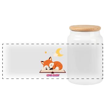 Gute Nacht Bücherliebe Süßer Fuchs schläft auf Buc - Panorama Keksdose mit Holzdeckel - Weiß - Vorne