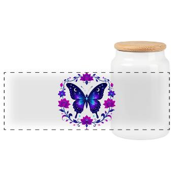 Noctilucent butterfly in lotus frame - Panoramic Cookie Jar with Wooden Lid - white - Front