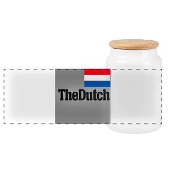 TheDutch Typography Flag - Panoramic Cookie Jar with Wooden Lid - white - Front