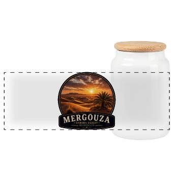 Sahara Desert Morocco Sunset Mergouza - Panoramic Cookie Jar with Wooden Lid - white - Front