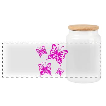Butterflies - Panoramic Cookie Jar with Wooden Lid - white - Front