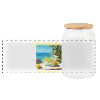 Limonecello am Strand - Panorama Keksdose mit Holzdeckel - Weiß - Vorne