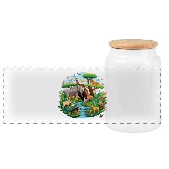 Jungle panorama of wildlife - Panoramic Cookie Jar with Wooden Lid - white - Front