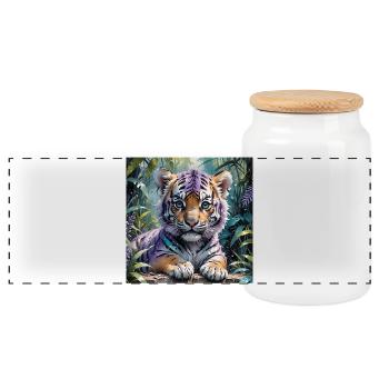 Colorful tiger cub in the jungle - Panoramic Cookie Jar with Wooden Lid - white - Front