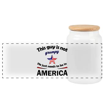 Grumpy Star with US Flag Star - Panoramic Cookie Jar with Wooden Lid - white - Front