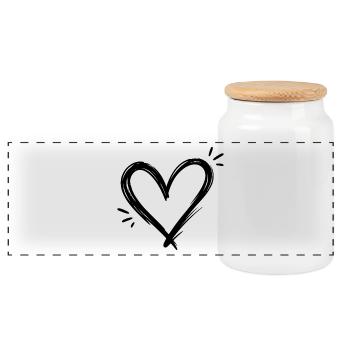 Heart - Panoramic Cookie Jar with Wooden Lid - white - Front