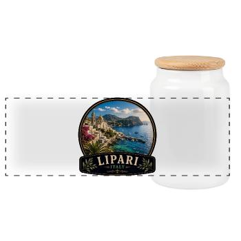 Lipari Italien Küstenstadt Urlaub Kolonialstil - Panorama Keksdose mit Holzdeckel - Weiß - Vorne