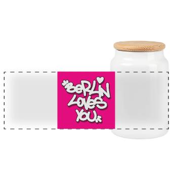 BLY_Berlin lovey you - Pink Sticker - Panorama Keksdose mit Holzdeckel - Weiß - Vorne
