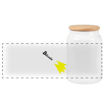 Bitcoin Rocket Print - Panoramic Cookie Jar with Wooden Lid - white - Front