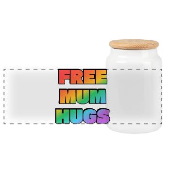 Kostenlose Mama-Umarmungen Regenbogentext LGBT-PRIDE - Panorama Keksdose mit Holzdeckel - Weiß - Vorne