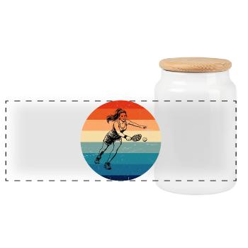 Pickleball Game Design for Pickleball Coach Fans - Panoramic Cookie Jar with Wooden Lid - white - Front