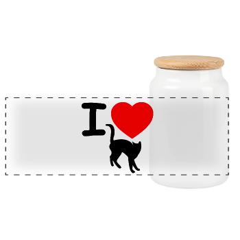 feline - Panoramic Cookie Jar with Wooden Lid - white - Front