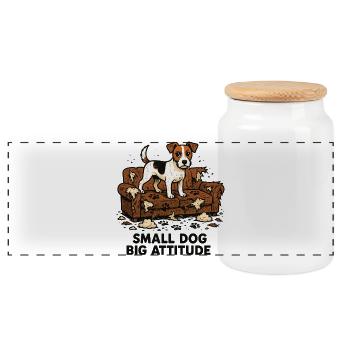 Jack Russell: Small Dog. Big Attitude. Comic - Panoramic Cookie Jar with Wooden Lid - white - Front