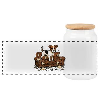 Jack Russell Terrier Comic Chaos Design - Panoramic Cookie Jar with Wooden Lid - white - Front