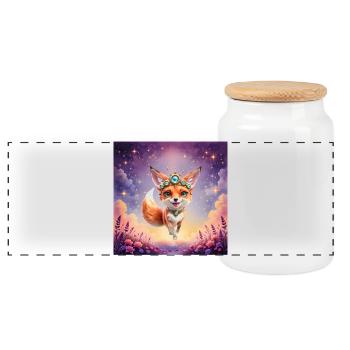 Renard avec une couronne au coucher de soleil stellaire - Boîte à biscuits avec couvercle en bois - blanc - Devant