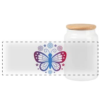 Gradient butterfly with flowers - Panoramic Cookie Jar with Wooden Lid - white - Front