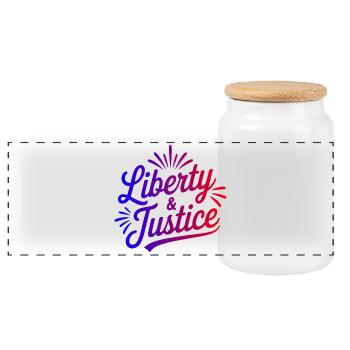 Liberty & Justice Print - Panoramic Cookie Jar with Wooden Lid - white - Front