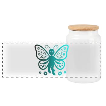 Imprimé floral papillon pour les passionnés de nature - Boîte à biscuits avec couvercle en bois - blanc - Devant