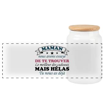 Maman nous avons essayé de te trouver cadeau - Boîte à biscuits avec couvercle en bois - blanc - Devant