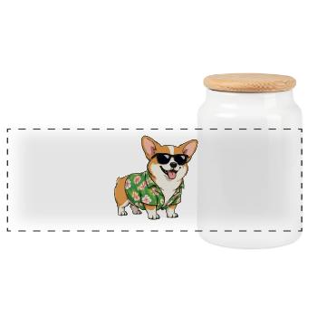 Corgi im Hawaii-Hemd mit Sonnenbrille - Panorama Keksdose mit Holzdeckel - Weiß - Vorne