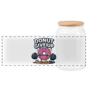 Donut Give Up Gym Fitness Spruch Workout Training - Panorama Keksdose mit Holzdeckel - Weiß - Vorne