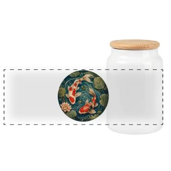 Koi Pond - Panoramic Cookie Jar with Wooden Lid - white - Front