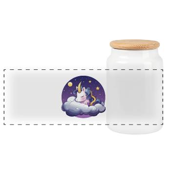 Sleeping unicorn on clouds - Panoramic Cookie Jar with Wooden Lid - white - Front
