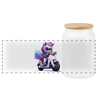 Poney sur un vélo nitro néon - Boîte à biscuits avec couvercle en bois - blanc - Devant