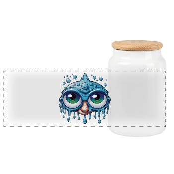 Tête de larme bleue style Kawaii - Boîte à biscuits avec couvercle en bois - blanc - Devant