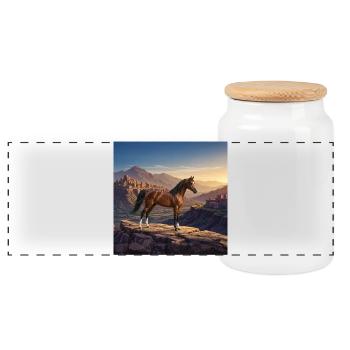 An Arabian Al Jawf horse and a landscape - Panoramic Cookie Jar with Wooden Lid - white - Front