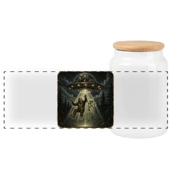 Alien Entführung - Bigfoot Lincoln UFO Retro - Panorama Keksdose mit Holzdeckel - Weiß - Vorne