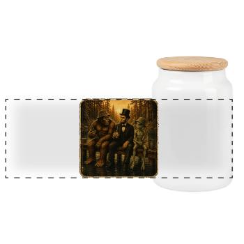 Bigfoot Lincoln Alien - Retro Fishing Friendship - Panoramic Cookie Jar with Wooden Lid - white - Front