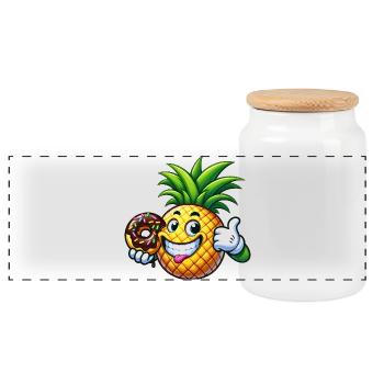 Süßer Ananas Donut Frucht Cartoon Fruchtig Design - Panorama Keksdose mit Holzdeckel - Weiß - Vorne