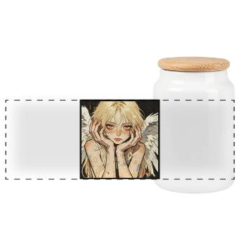 Pastel Angel with Wings Glitch - Panoramic Cookie Jar with Wooden Lid - white - Front