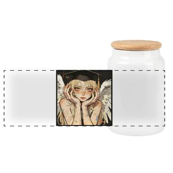 Graduation Angel Winged  - Panoramic Cookie Jar with Wooden Lid - white - Front