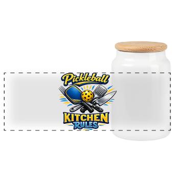 Pickleball Kitchen Rules - Panoramic Cookie Jar with Wooden Lid - white - Front