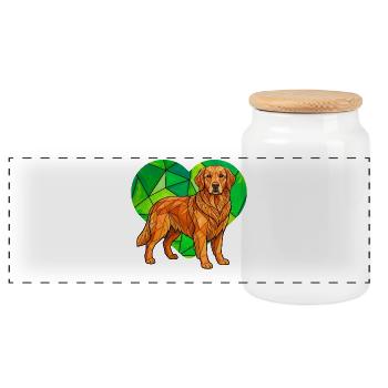 Kubistische Golden Retriever Herz-Geometrische Haustierkunst - Panorama Keksdose mit Holzdeckel - Weiß - Vorne