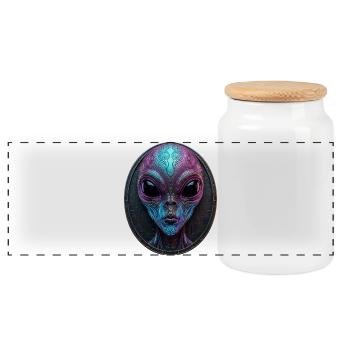 Neon Alien Medallion Sci-Fi Art - Panorama Keksdose mit Holzdeckel - Weiß - Vorne