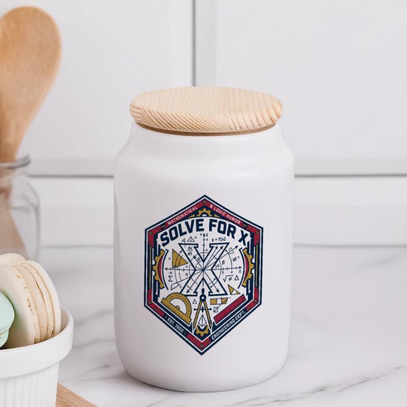Solve for X: Mathematical Engineering Panoramic Cookie Jar with Wooden Lid