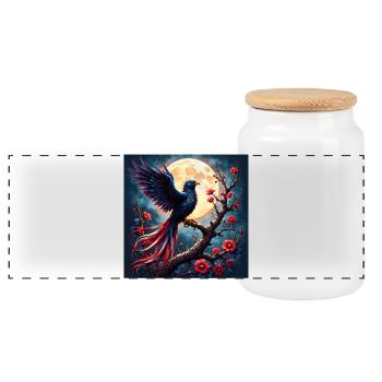 Phénix bleu sous la pleine lune - Boîte à biscuits avec couvercle en bois - blanc - Devant