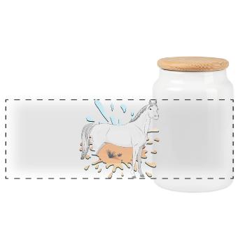 An Abbayan horse and a desert in a spot - Panoramic Cookie Jar with Wooden Lid - white - Front