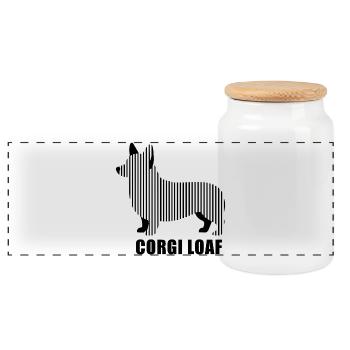 Corgi Loaf – Minimalist linear silhouette Hund - Panorama Keksdose mit Holzdeckel - Weiß - Vorne
