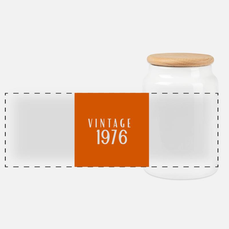 VINTAGE 1976 – Retro Orange - Panorama Keksdose mit Holzdeckel - Weiß