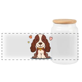 Puppy with fuzzy ears (chibi comic) - Panoramic Cookie Jar with Wooden Lid - white - Front