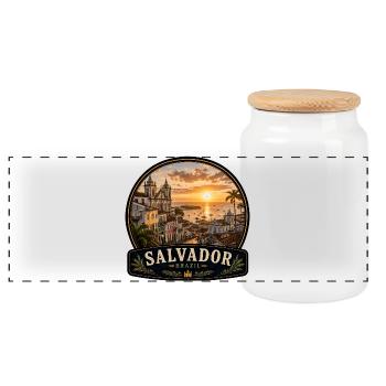 Colonial style port city Salvador Brazil - Panoramic Cookie Jar with Wooden Lid - white - Front